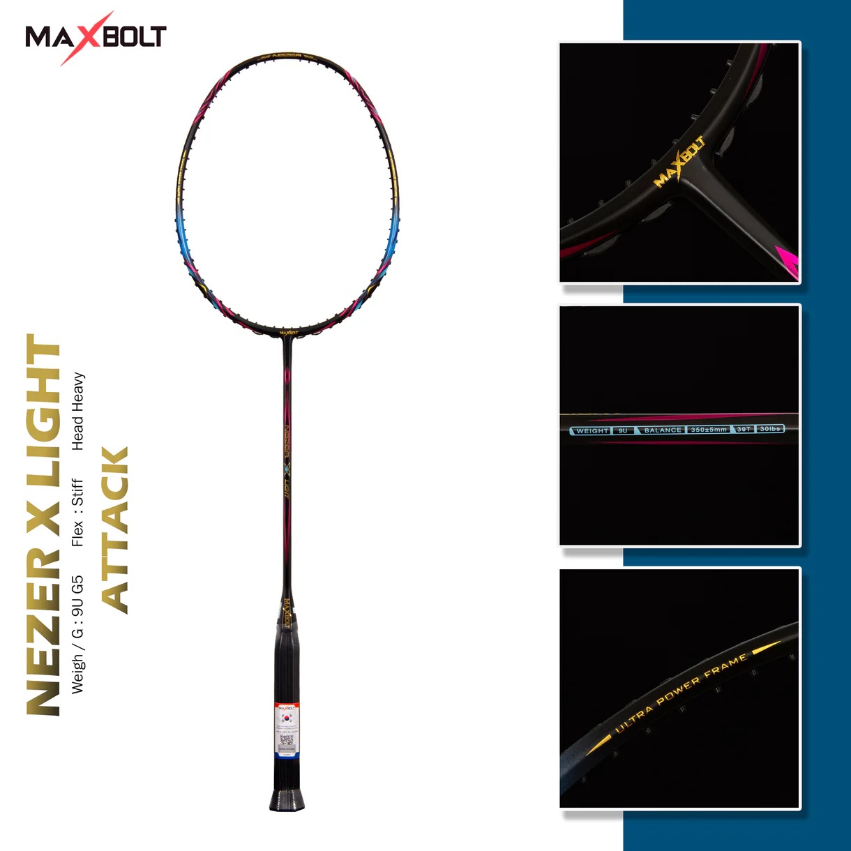 MAXBOLT NEZER X LIGHT (9U) BADMINTON RACKET